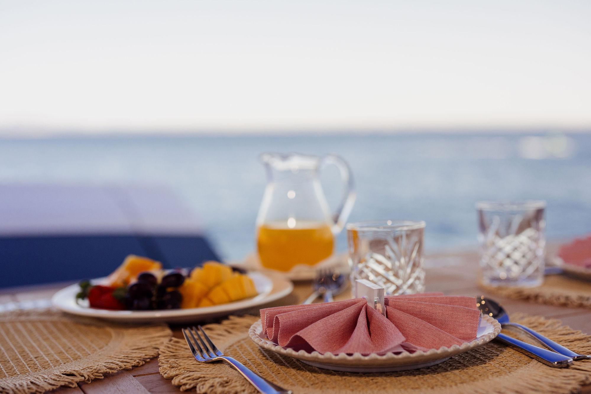 Fresh breakfast detail aboard M/Y Lio Black Knight Sunseeker 95 — luxury charter with onboard chef