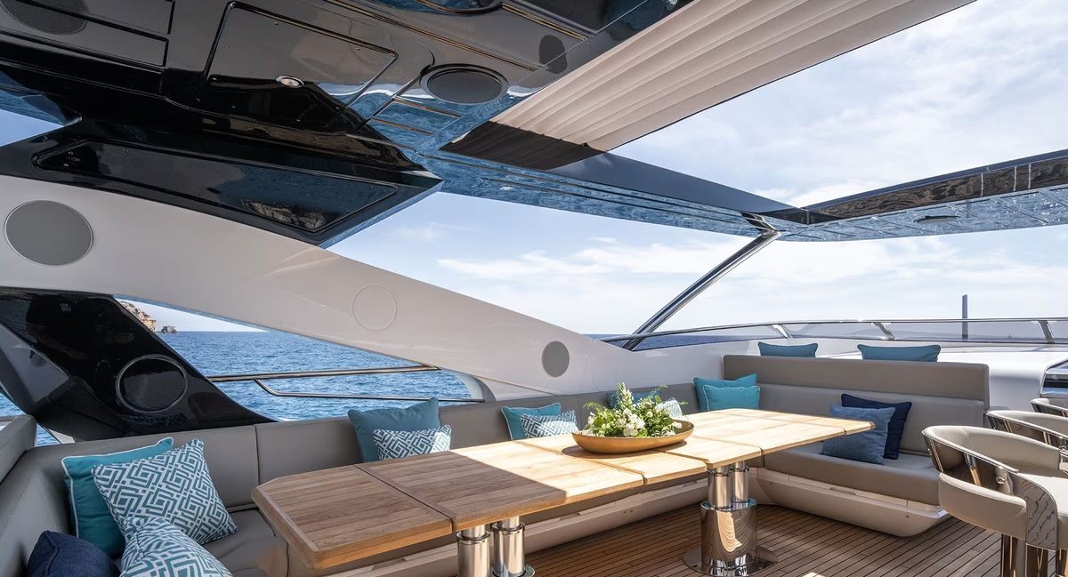 M/Y Lio Black Knight Sunseeker 95 galley kitchen and helm — luxury yacht charter